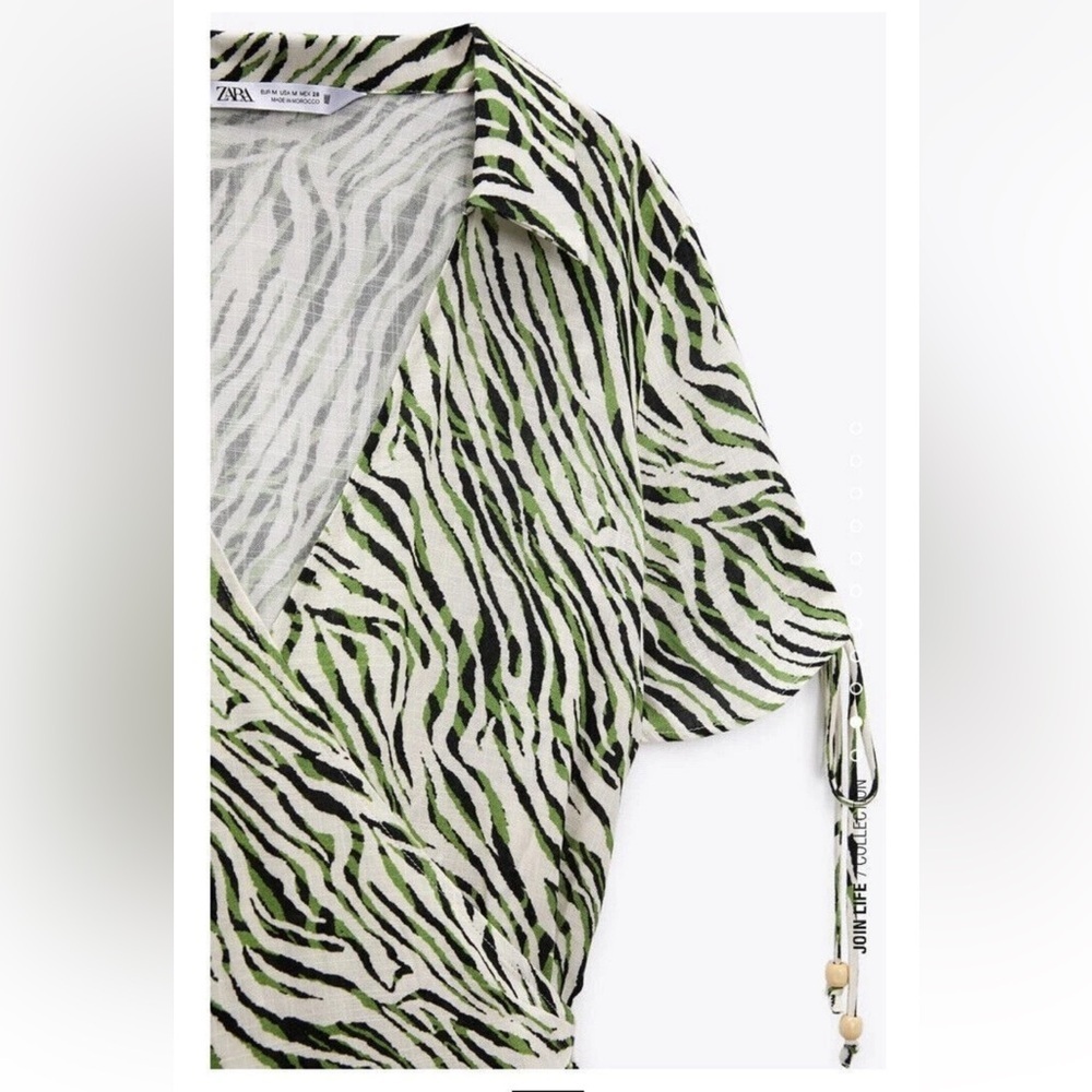 ZARA Animal Print Wrap Dress ECRU/KHAKI - Picture 7 of 13